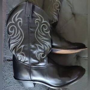Vintage Men's Black Leather Western Cowboy Boots Size 81/2